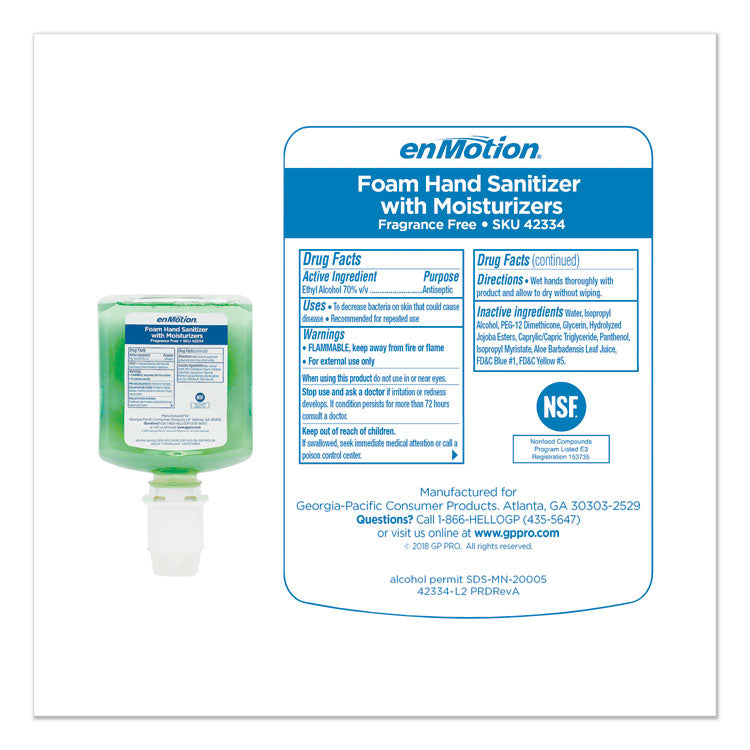 GP enMotion Gen2 Moisturizing Foam Hand Sanitizer Dispenser Refill, 1,000 mL, Fragrance-Free, 2/Carton