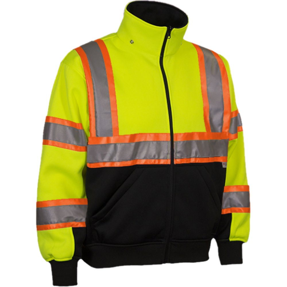 Reflective Apparel by PIP ANSI Type R CL3 2T ZIP Sweatshirt BLK Rem. Hood