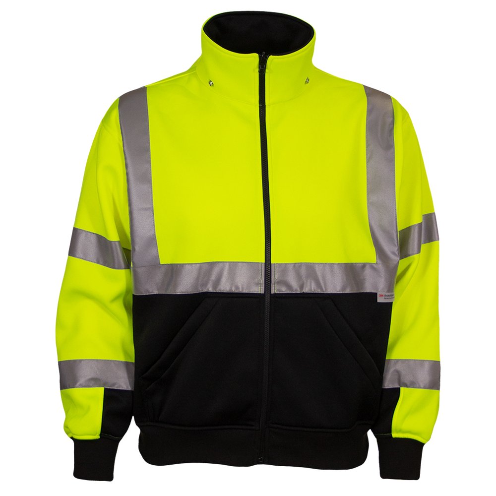 Reflective Apparel by PIP ANSI Type R CL3 ZIP Sweatshirt W/REMOVABLE Hood