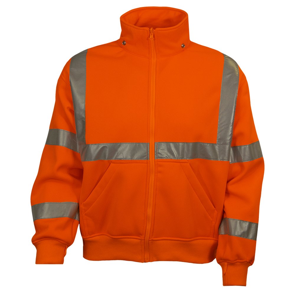 Reflective Apparel by PIP ANSI Type R CL3 ZIP Sweatshirt W/REMOVABLE Hood