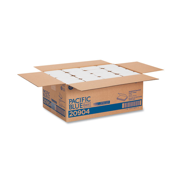 Pacific Blue Basic S-Fold Paper Towels, 1-Ply, 10.25 x 9.25, White, 250/Pack, 16 Packs/Carton