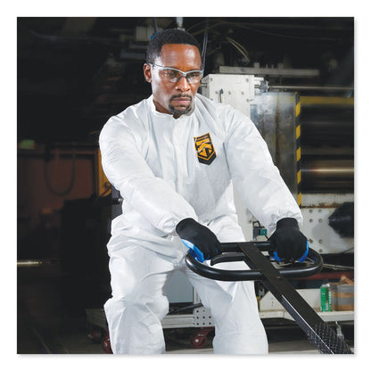 A30 Elastic Back Coveralls, Open Wrists and Ankles, 1" Flap, Medium, White, 25/Carton