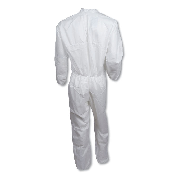A30 Elastic Back Coveralls, Open Wrists and Ankles, 1" Flap, Medium, White, 25/Carton