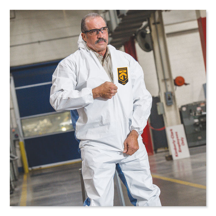 A40 Breathable Back Coveralls, Hooded, Elastic Wrist and Ankles, 5X-Large to 6X-Large Combo, White/Blue, 25/Carton