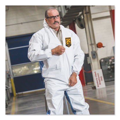 A40 Breathable Back Coveralls, Hooded, Elastic Wrist and Ankles, 5X-Large to 6X-Large Combo, White/Blue, 25/Carton