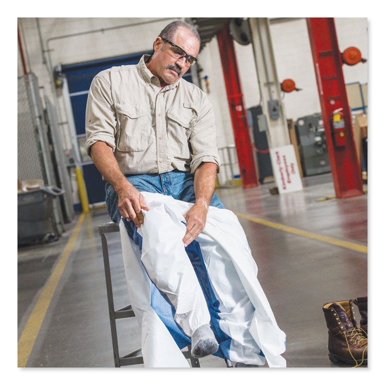 A40 Breathable Back Coveralls, Hooded, Elastic Wrist and Ankles, 4X-Large, White/Blue, 25/Carton