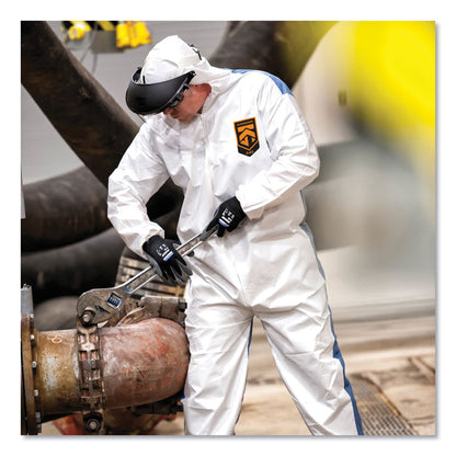 A40 Breathable Back Coveralls, Hooded, Elastic Wrist and Ankles, 4X-Large, White/Blue, 25/Carton