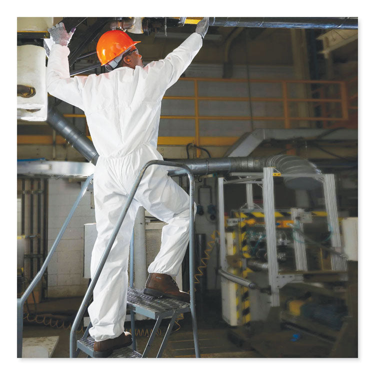 A30 Elastic-Back Coveralls, Open Wrist and Ankles, 1" Flap, White, X-Large, 25/Carton