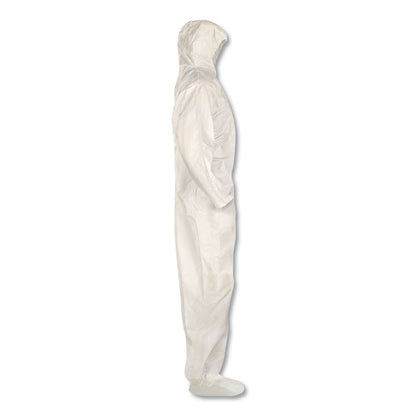 A80 Coveralls with Head/Foot Covering, Zipper Front with Storm Flap,  Saranex 23-P/Cloth, 4X-Large, White, 10/Carton