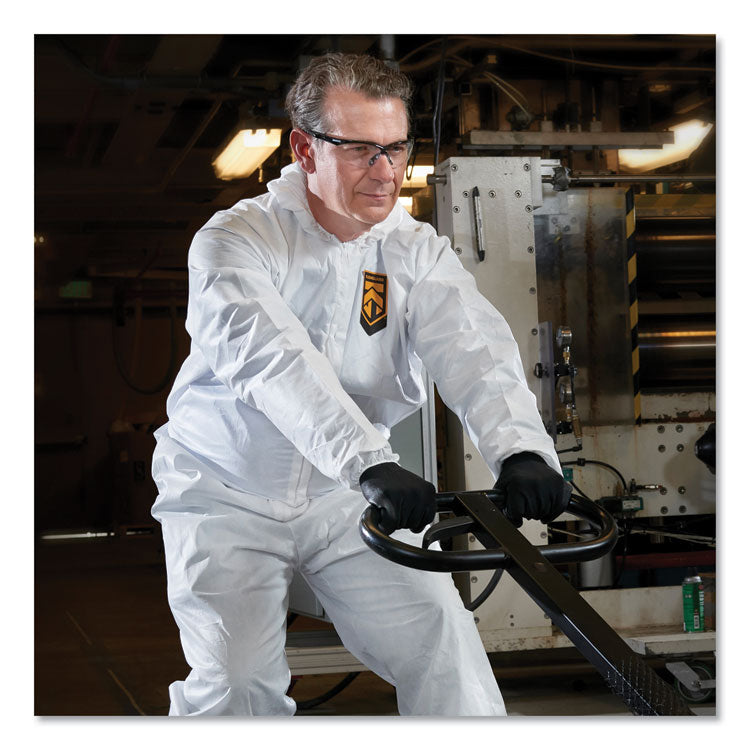 A80 Coveralls with Head/Foot Covering, Zipper Front with Storm Flap,  Saranex 23-P/Cloth, 4X-Large, White, 10/Carton