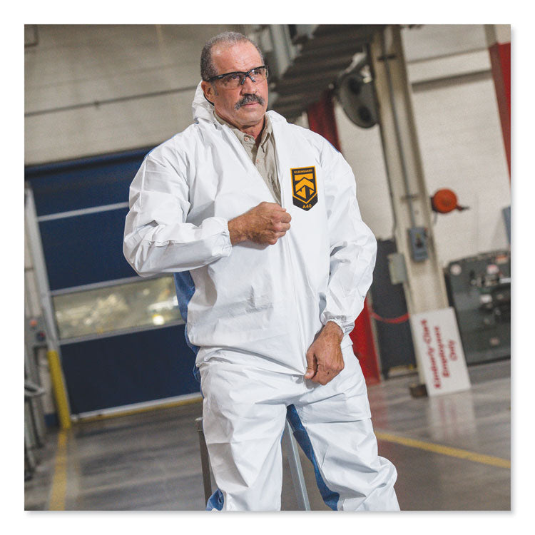 A40 Breathable Back Coveralls, Hooded, Elastic Wrist and Ankles, 5X-Large to 6X-Large Combo, White/Blue, 25/Carton