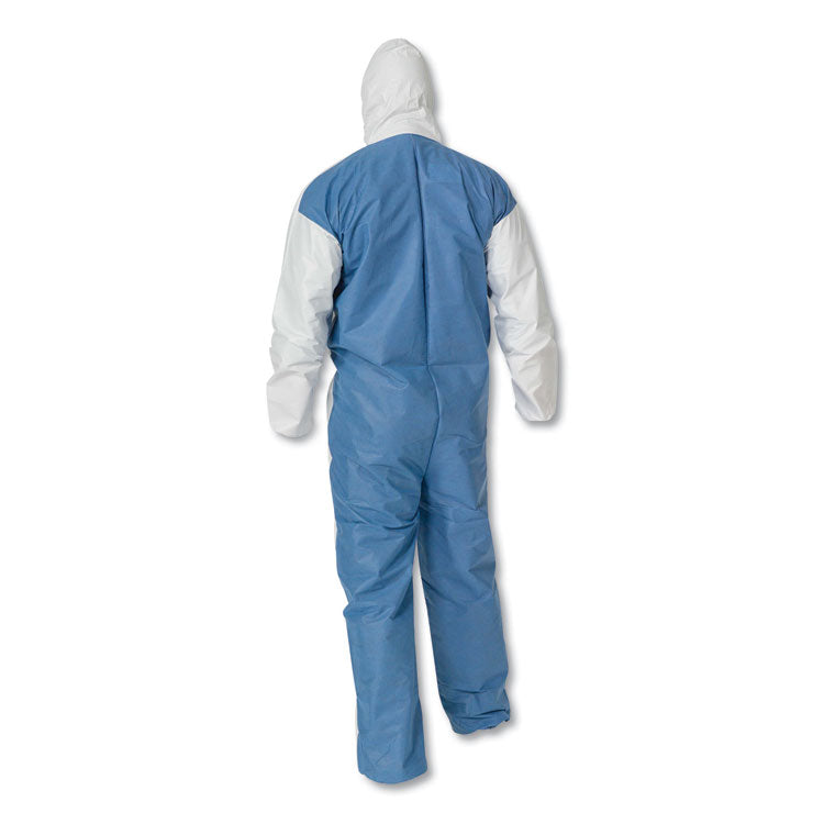A40 Breathable Back Coveralls, Hooded, Elastic Wrist and Ankles, 4X-Large, White/Blue, 25/Carton