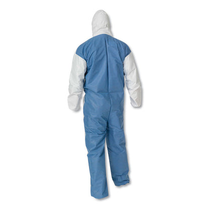 A40 Breathable Back Coveralls, Hooded, Elastic Wrist and Ankles, 4X-Large, White/Blue, 25/Carton