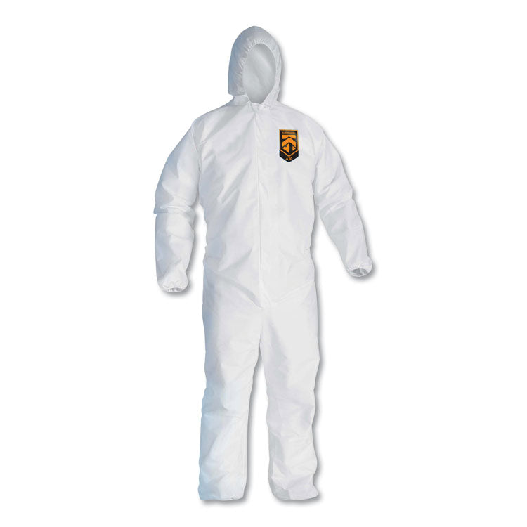 A30 Elastic-Back and Cuff Hooded Coveralls, 1" Flap, X-Large, White, 25/Carton