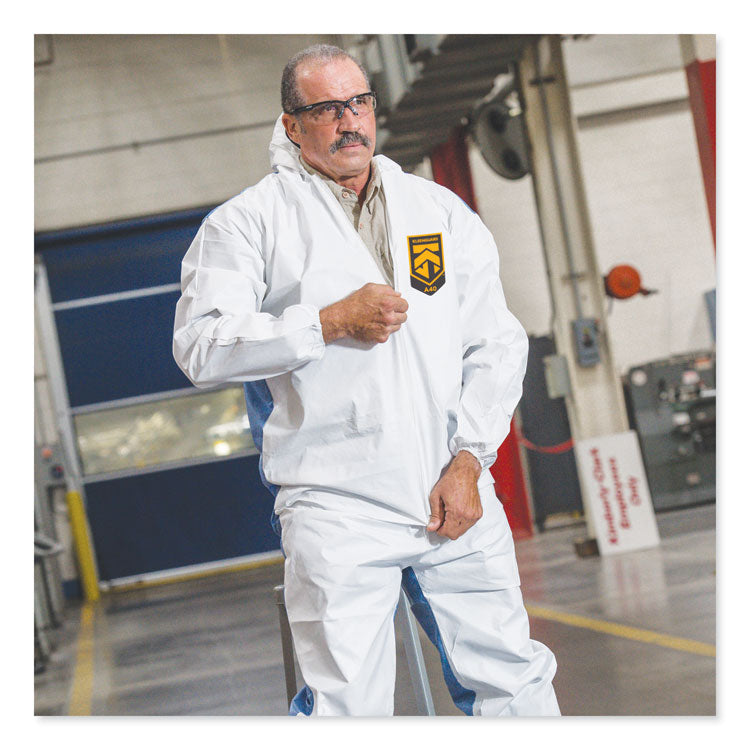 A40 Breathable Back Coveralls, Hooded, Elastic Wrist and Ankles, 4X-Large, White/Blue, 25/Carton