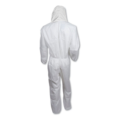 A30 Elastic-Back and Cuff Hooded Coveralls, 1" Flap, X-Large, White, 25/Carton