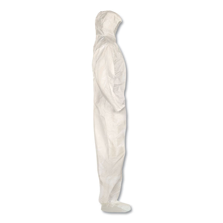 A80 Elastic-Cuff Hood and Boot Coveralls, Large, White, 12/Carton
