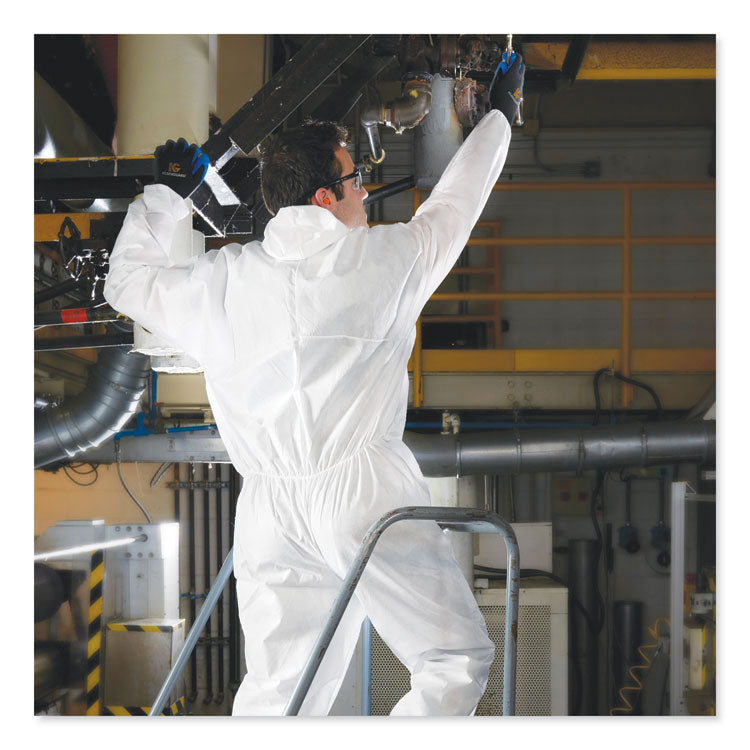 A30 Elastic-Back and Cuff Hooded Coveralls, 1" Flap, X-Large, White, 25/Carton
