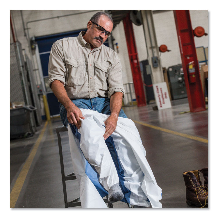 A40 Breathable Back Coveralls, Hooded, Elastic Wrist and Ankles, 4X-Large, White/Blue, 25/Carton