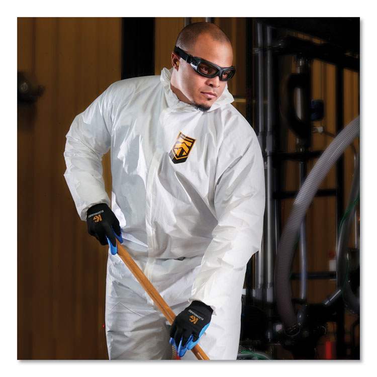 A80 Coveralls with Head/Foot Covering, Zipper Front with Storm Flap,  Saranex 23-P/Cloth, 4X-Large, White, 10/Carton