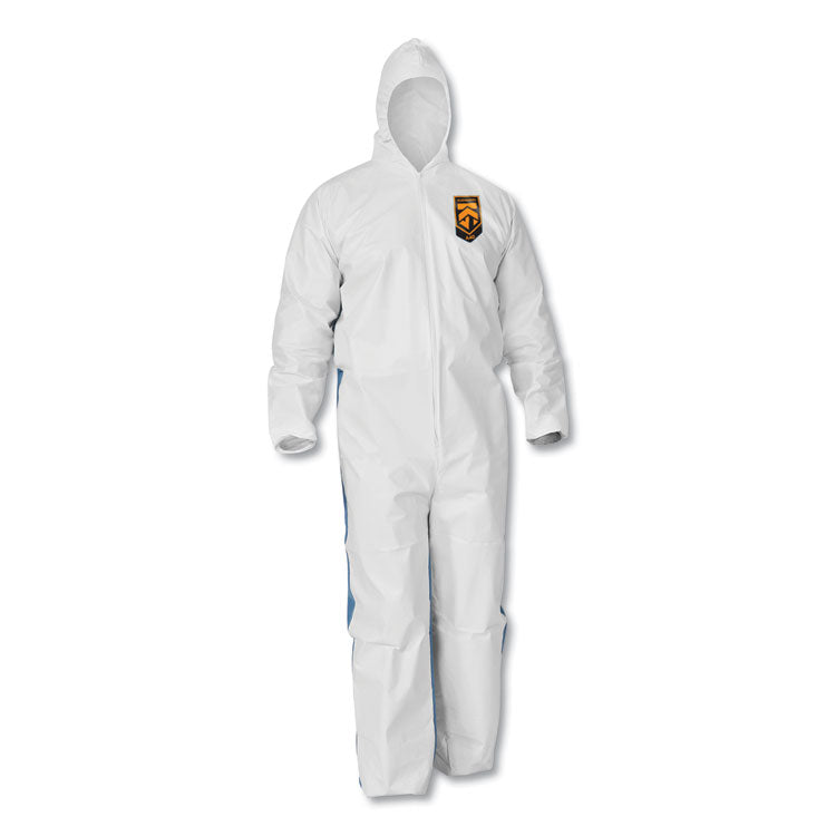 A40 Breathable Back Coveralls, Hooded, Elastic Wrist and Ankles, 5X-Large to 6X-Large Combo, White/Blue, 25/Carton