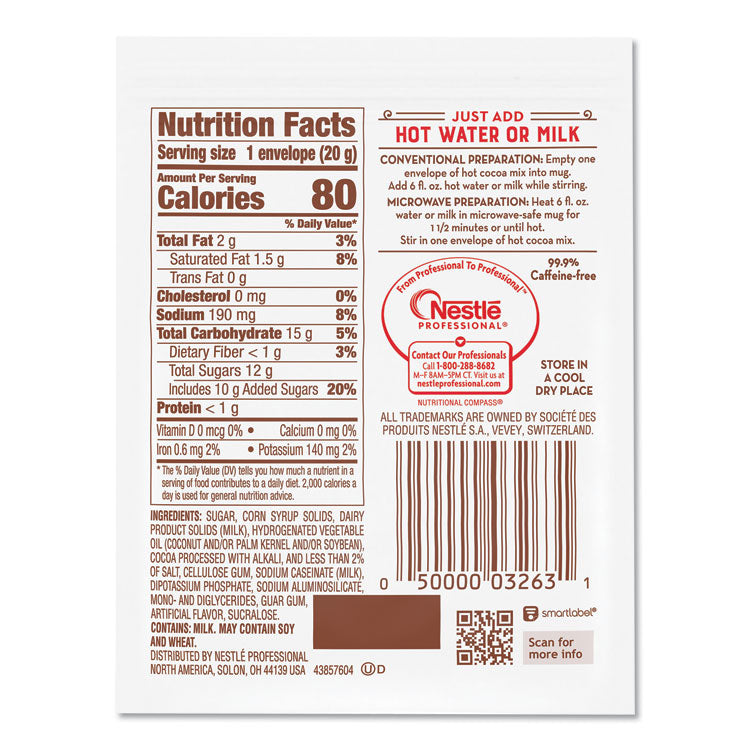 Hot Cocoa Mix, Rich Chocolate, 0.71 oz Packets, 50/Box, 6 Box/Carton