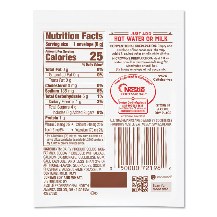 No-Sugar-Added Hot Cocoa Mix Envelopes, Rich Chocolate, 0.28 oz Packet, 30/Box