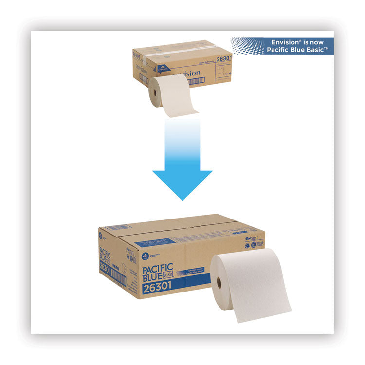 Pacific Blue Basic Recycled Nonperforated Paper Towel Rolls, 1-Ply, 7.78 x 800 ft, Brown, 6 Rolls/Carton