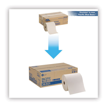 Pacific Blue Basic Recycled Nonperforated Paper Towel Rolls, 1-Ply, 7.78 x 800 ft, Brown, 6 Rolls/Carton