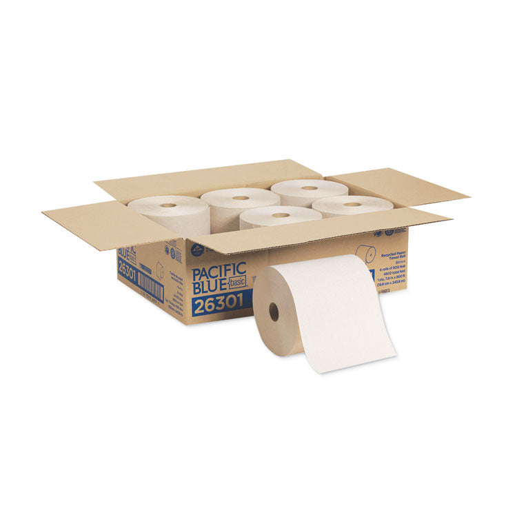 Pacific Blue Basic Recycled Nonperforated Paper Towel Rolls, 1-Ply, 7.78 x 800 ft, Brown, 6 Rolls/Carton
