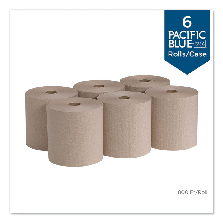 Pacific Blue Basic Recycled Nonperforated Paper Towel Rolls, 1-Ply, 7.78 x 800 ft, Brown, 6 Rolls/Carton