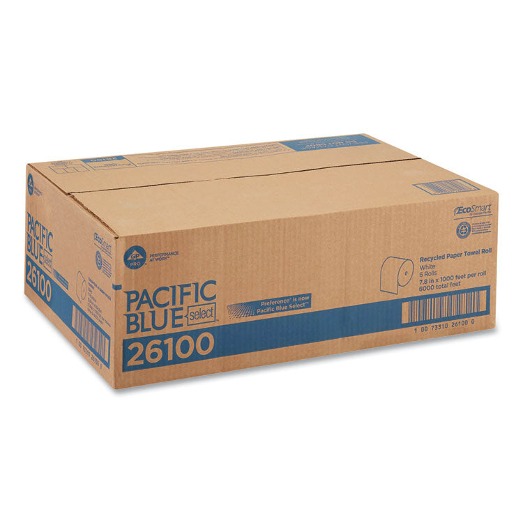 Pacific Blue Basic Recycled Nonperforated Paper Towel Rolls, 1-Ply, 7.78 x 1,000 ft, White, 6 Rolls/Carton