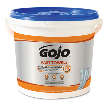 FAST TOWELS Hand Cleaning Towels, 9 x 10, Fresh Citrus, Blue, 130/Bucket, 4 Buckets/Carton
