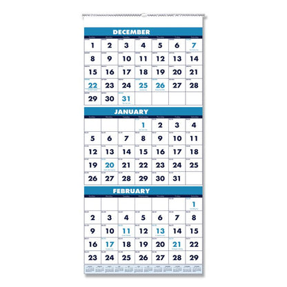 Recycled Three-Month Format Wall Calendar, Vertical Orientation, 12.25 x 26, White Sheets, 14-Month: Dec 2025 to Jan 2027