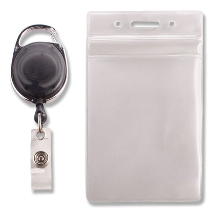 Resealable Badge Holder Combo Pack with Badge Reel, 30" Cord, Vertical, Frost 2.68" x 5" Holder, 2.38" x 3.75" Insert, 10/PK