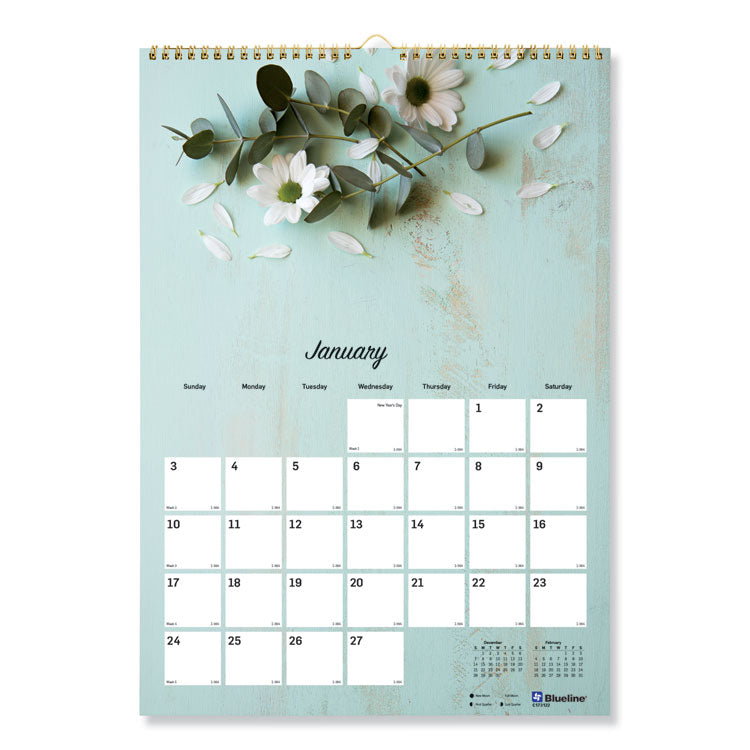 Romantic Wall Calendar, Floral Photography, 12 x 17, White/Multicolor Sheets, 12-Month (Jan to Dec): 2026