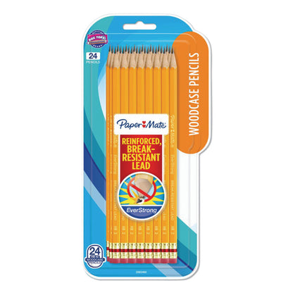 EverStrong #2 Pre-Sharpened Woodcase Pencils, HB (#2), Black Lead, Yellow Barrel, 24/Pack