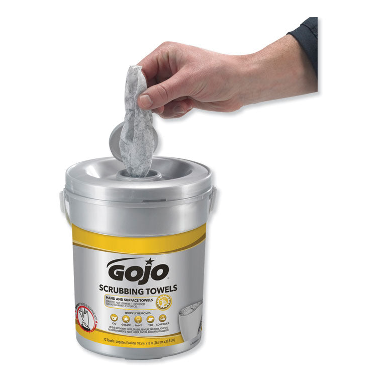 Scrubbing Towels, Hand Cleaning, 2-Ply, 10.5 x 12, Silver/Yellow, 72/Bucket, 6/Carton