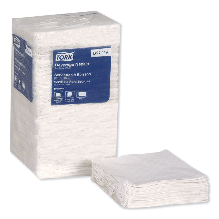 Universal Beverage Napkin, 1-Ply, 9.13 x 9.13, 1/4 Fold, Poly-Pack, White, 4,000/Carton