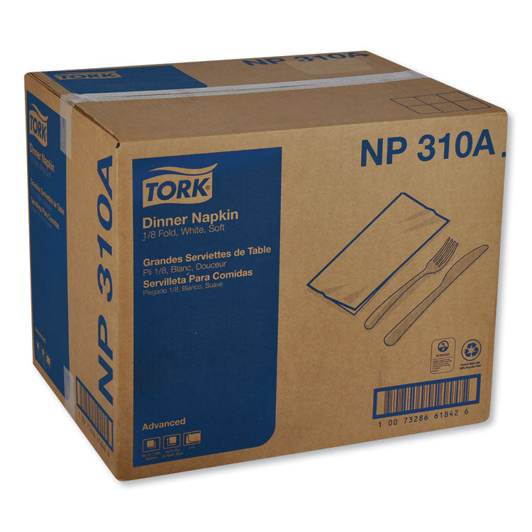 Advanced Dinner Napkins, 2-Ply, 15 x 16.25, 1/8 Fold, White, 375/Packs, 8 Packs/Carton