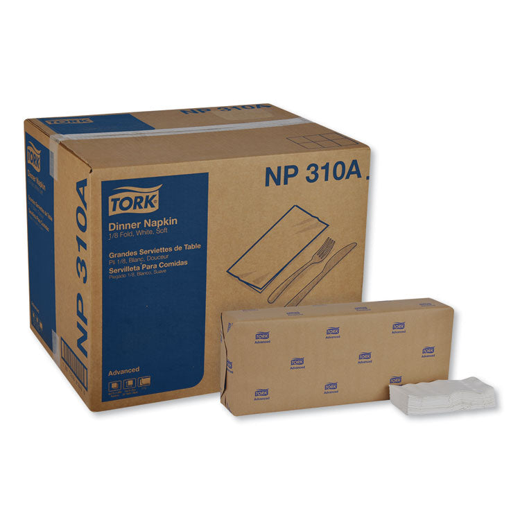 Advanced Dinner Napkins, 2-Ply, 15 x 16.25, 1/8 Fold, White, 375/Packs, 8 Packs/Carton