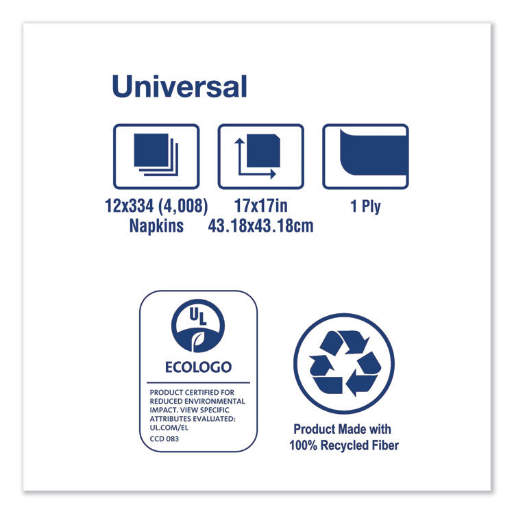 Universal Dinner Napkins, 1-Ply, 17 x 17, 1/4 Fold, White, 4008/Carton