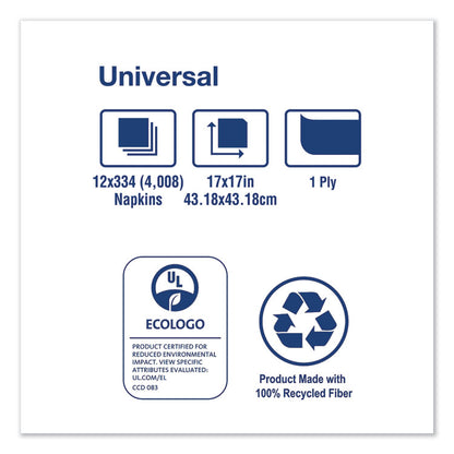 Universal Dinner Napkins, 1-Ply, 17 x 17, 1/4 Fold, White, 4008/Carton