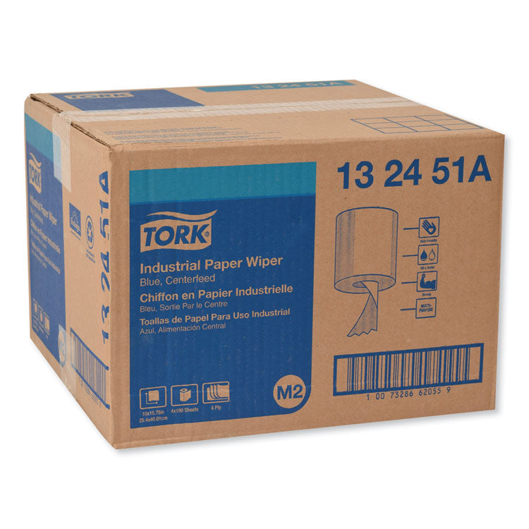 Industrial Paper Wiper, 4-Ply, 10 x 15.75, Unscented, Blue, 190 Wipes/Roll, 4 Roll/Carton