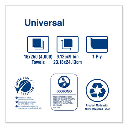 Multifold Hand Towel, 1-Ply, 9.13 x 9.5, Natural, 250/Pack, 16 Packs/Carton