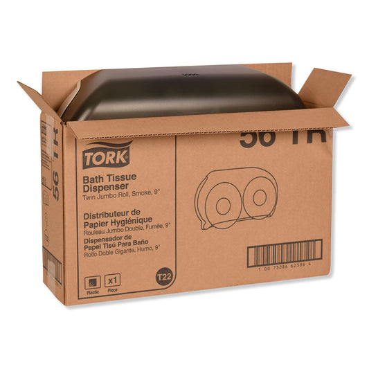 Twin Jumbo Roll Bath Tissue Dispenser, 19.29 x 5.51 x 11.83, Smoke/Gray
