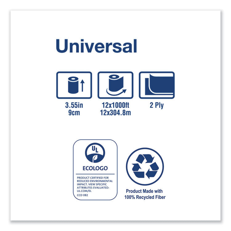 Universal Jumbo Bath Tissue, Septic Safe, 2-Ply, 3.48" x 1,000 ft, White, 12 Rolls/Carton