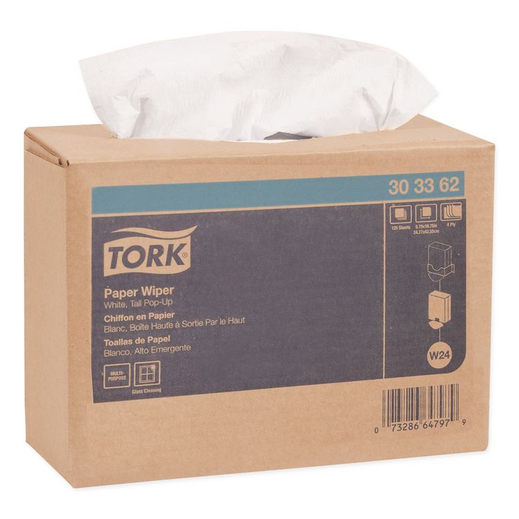 Multipurpose Paper Wiper, 4-Ply, 9.75 x 16.75, White, 125/Box, 8 Boxes/Carton
