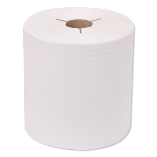 Premium Hand Towel Roll, Notched, 1-Ply, 8" x 600 ft, White, 720 Sheets/Roll, 6 Rolls/Carton