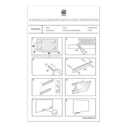 Floating Glass Dry Erase Board, 48" x 36" (Actual Size: 47" x 35"), White Surface